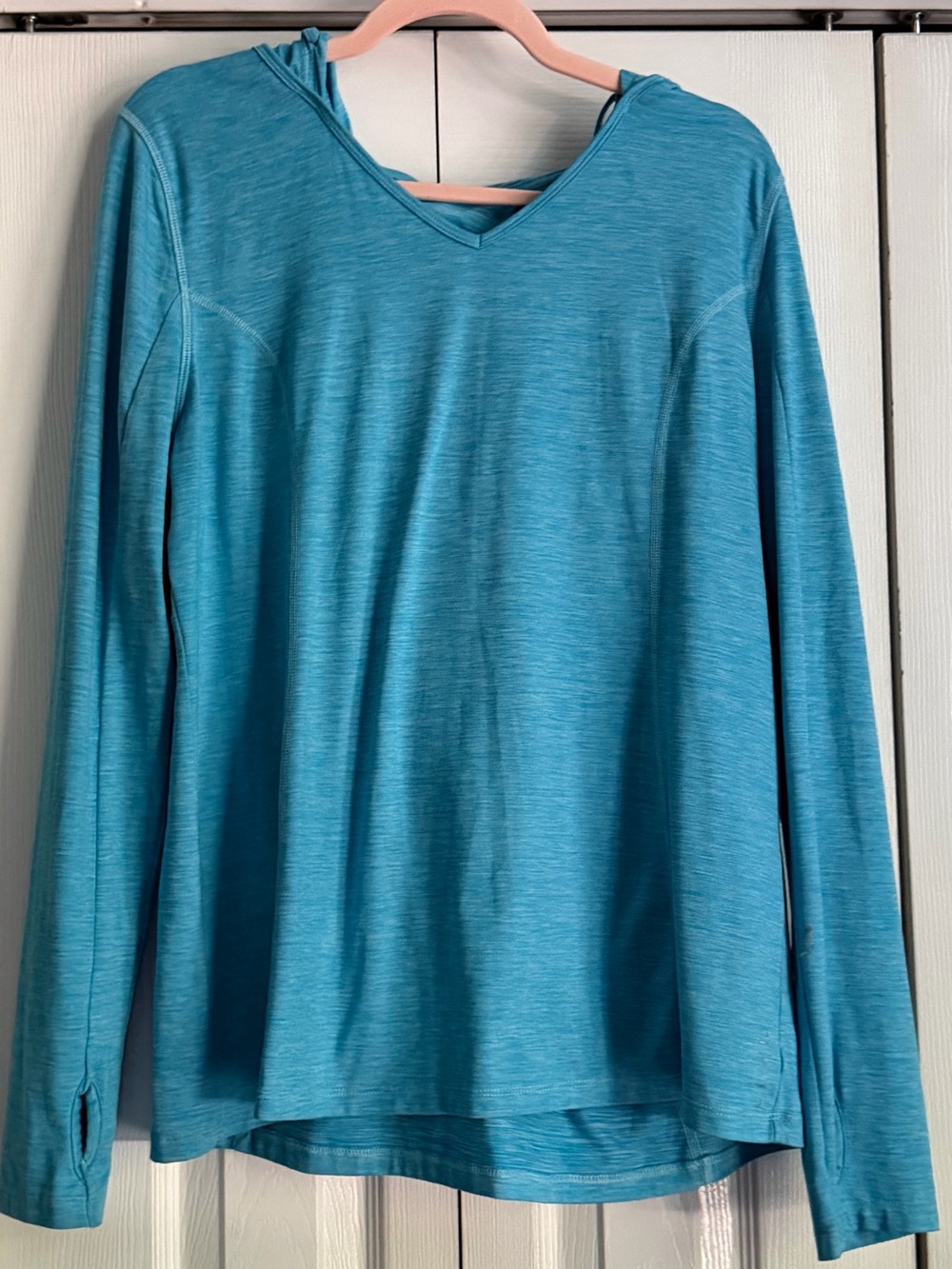 Lane Bryant Teal Hooded Long-Sleeve V-Neck Pullover